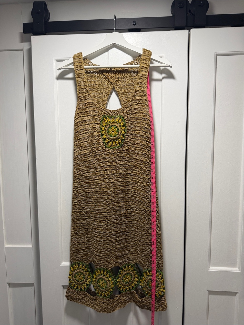 Knitted & Knotted Crochet Midi Dress with Green & Yellow Sunflower Details